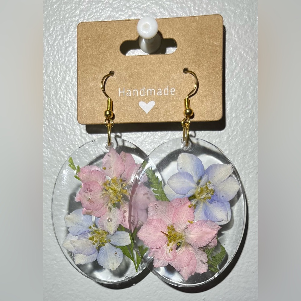 Floral Resin Earrings with Gold Hooks